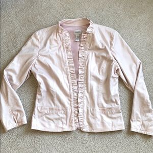 CHICOS blush pink open ruffle collar jacket 8